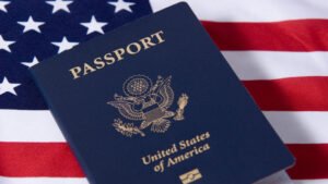 AMERICAN FLAG WITH PASSPORT FROM THE UNITED STATES OF AMERICA