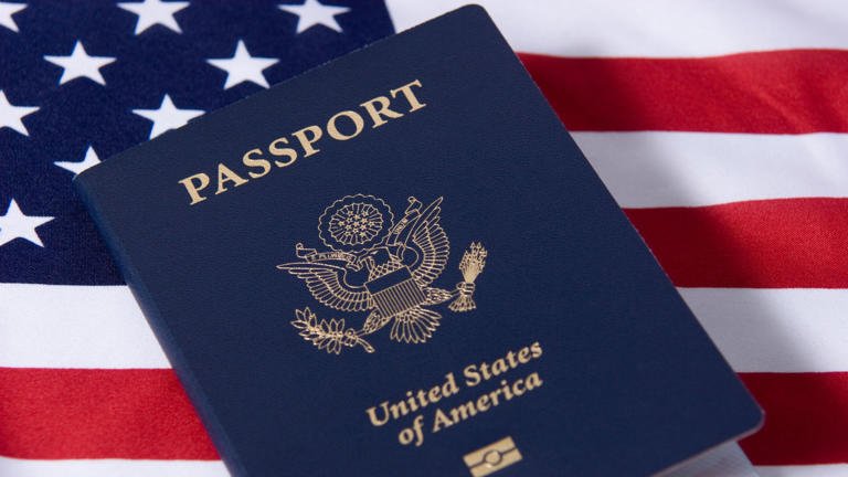 AMERICAN FLAG WITH PASSPORT FROM THE UNITED STATES OF AMERICA